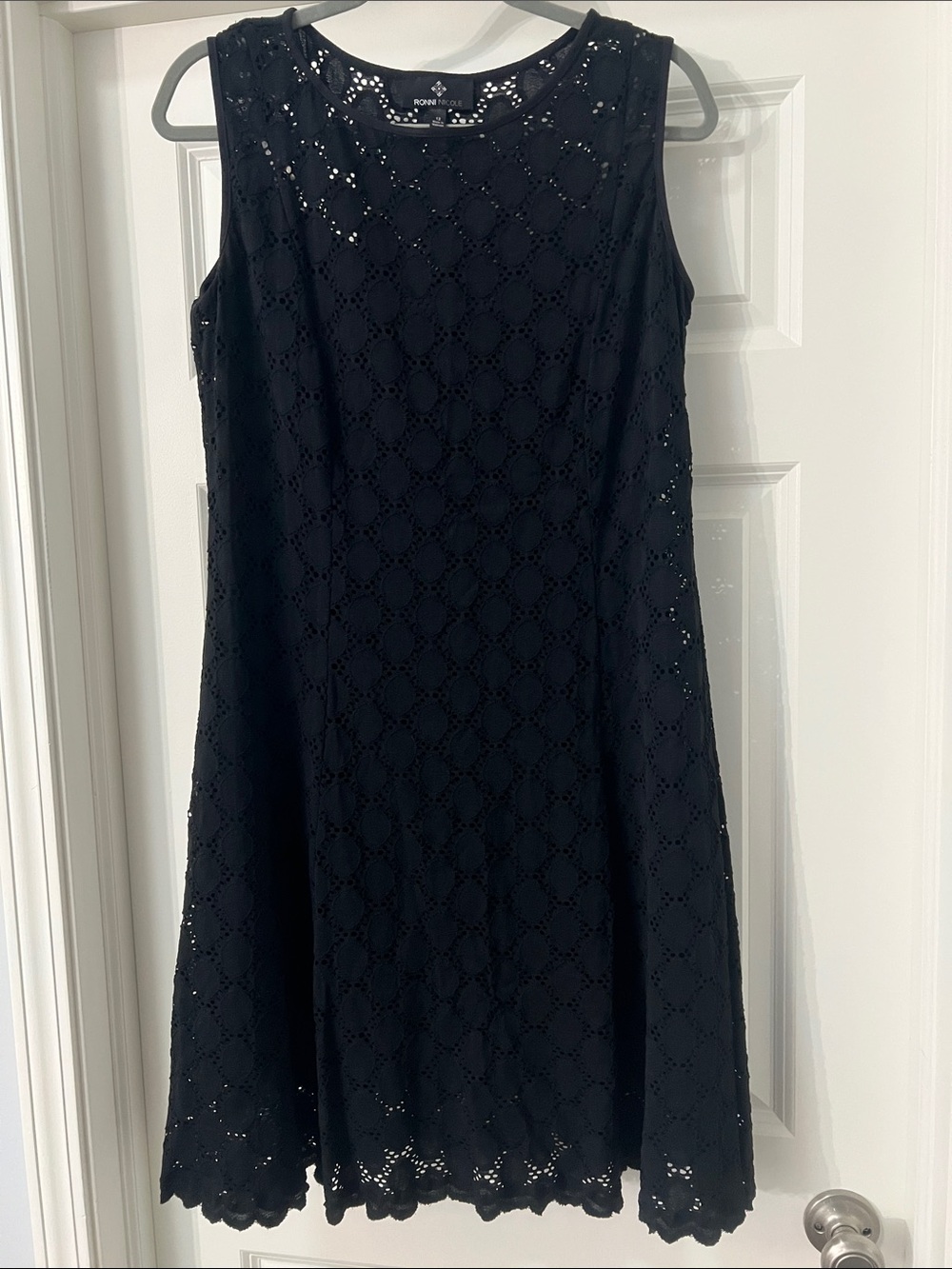 Ronni Nicole Black Sleeveless Eyelet A-Line Dress - Size 12